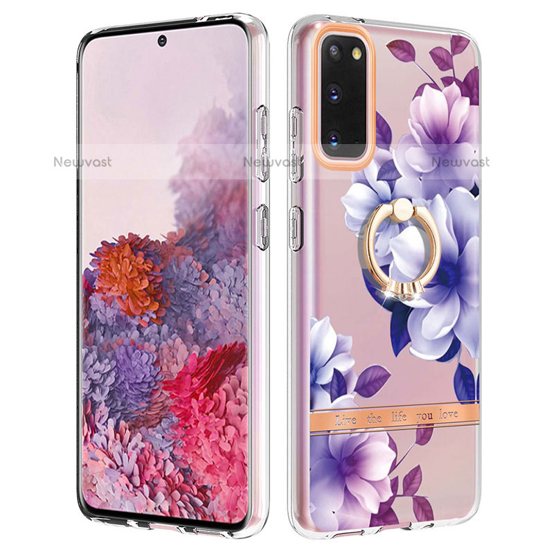 Silicone Candy Rubber Gel Fashionable Pattern Soft Case Cover with Finger Ring Stand Y06B for Samsung Galaxy S20 5G Purple