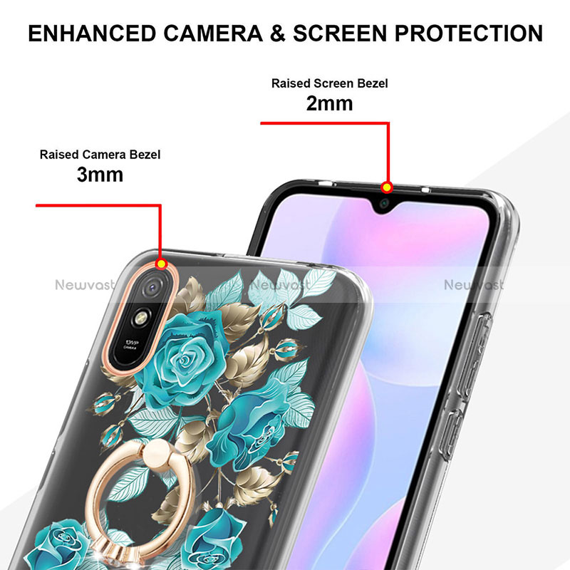 Silicone Candy Rubber Gel Fashionable Pattern Soft Case Cover with Finger Ring Stand Y06B for Xiaomi Redmi 9AT