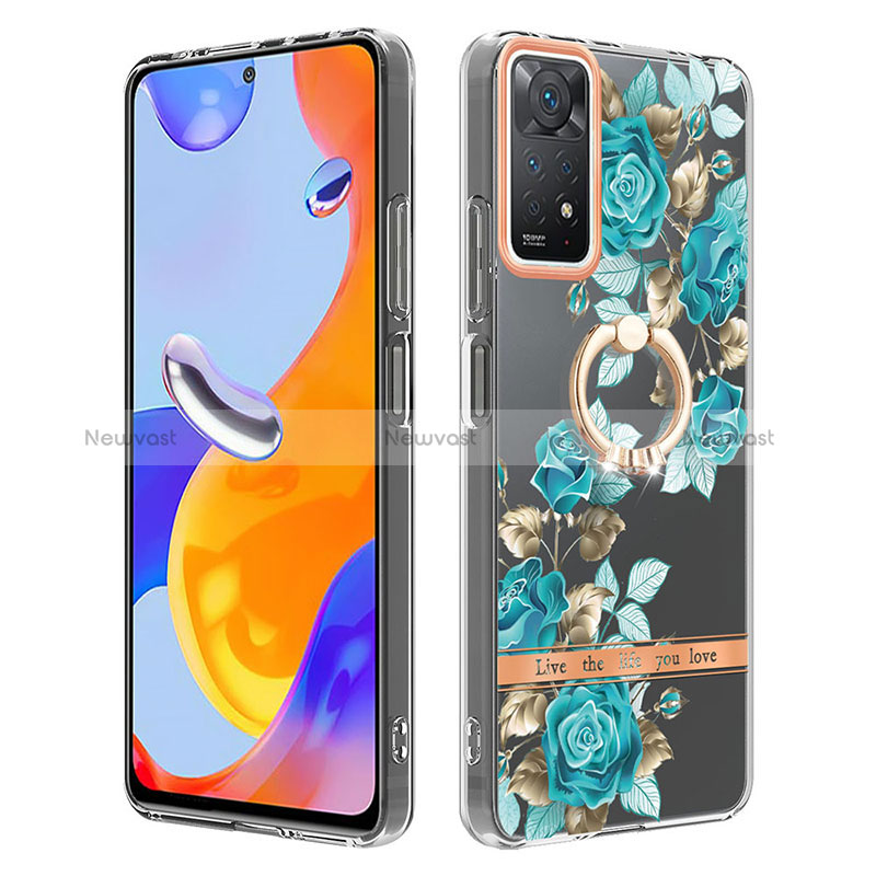 Silicone Candy Rubber Gel Fashionable Pattern Soft Case Cover with Finger Ring Stand Y06B for Xiaomi Redmi Note 11 Pro 4G Cyan