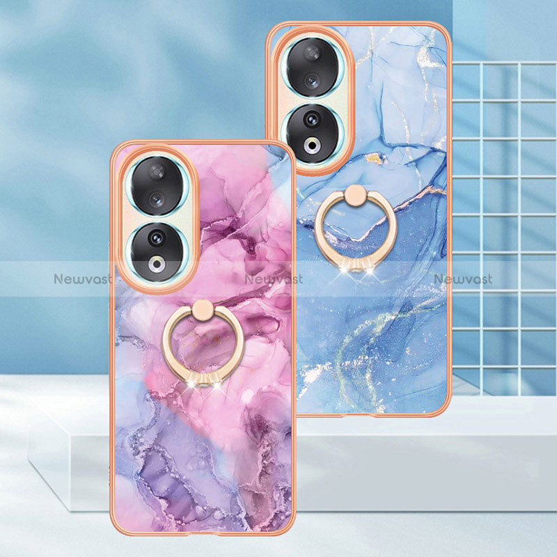Silicone Candy Rubber Gel Fashionable Pattern Soft Case Cover with Finger Ring Stand YB1 for Huawei Honor 90 5G