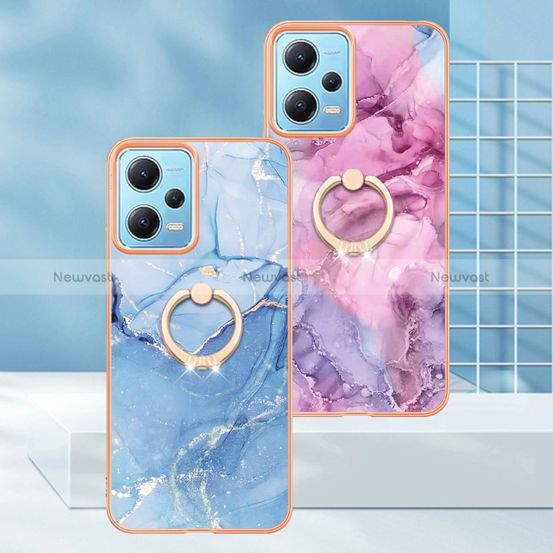 Silicone Candy Rubber Gel Fashionable Pattern Soft Case Cover with Finger Ring Stand YB1 for Xiaomi Redmi Note 12 5G