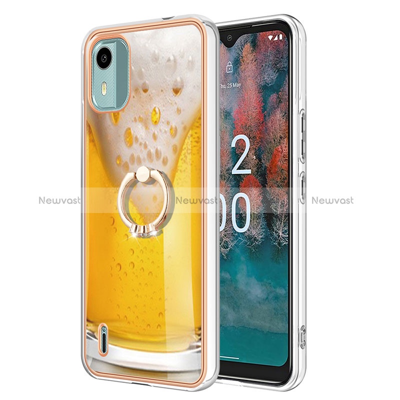 Silicone Candy Rubber Gel Fashionable Pattern Soft Case Cover with Finger Ring Stand YB2 for Nokia C12