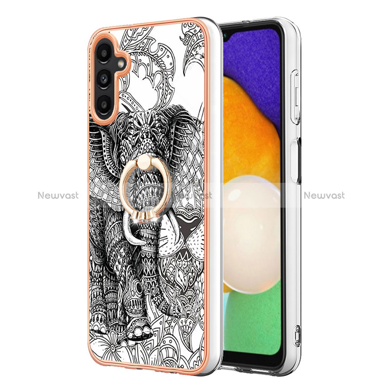 Silicone Candy Rubber Gel Fashionable Pattern Soft Case Cover with Finger Ring Stand YB2 for Samsung Galaxy A04s