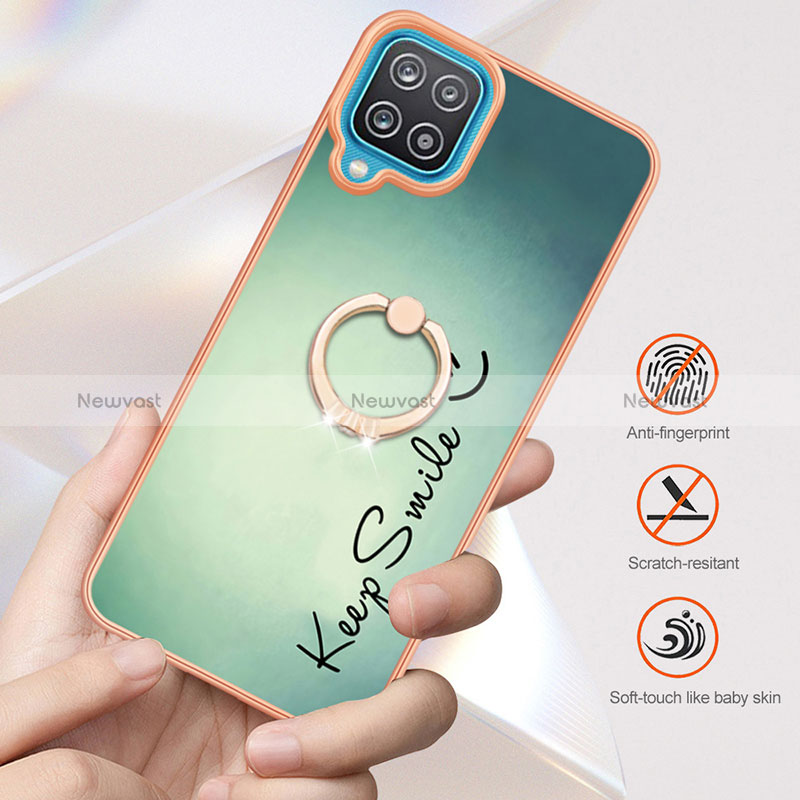 Silicone Candy Rubber Gel Fashionable Pattern Soft Case Cover with Finger Ring Stand YB2 for Samsung Galaxy A12