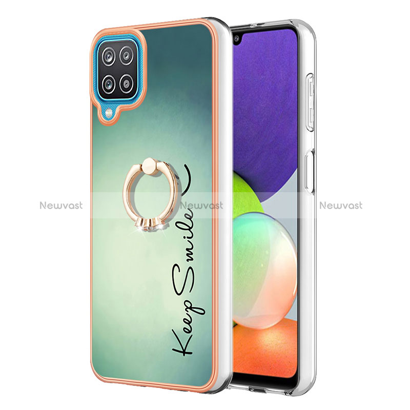 Silicone Candy Rubber Gel Fashionable Pattern Soft Case Cover with Finger Ring Stand YB2 for Samsung Galaxy A12