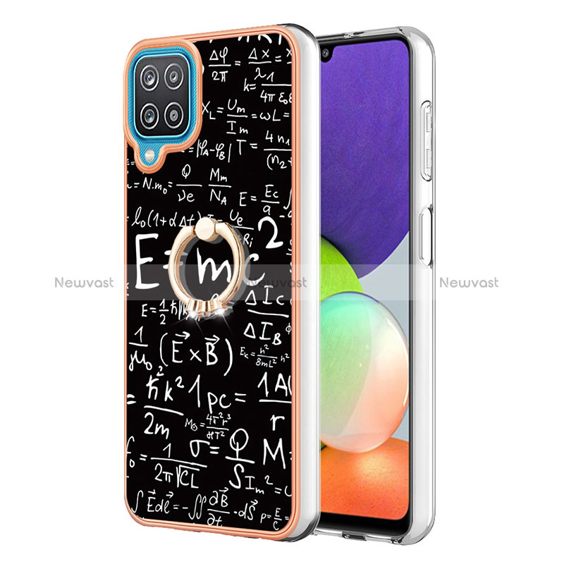 Silicone Candy Rubber Gel Fashionable Pattern Soft Case Cover with Finger Ring Stand YB2 for Samsung Galaxy A12 Nacho