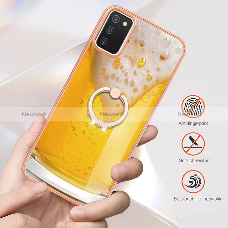 Silicone Candy Rubber Gel Fashionable Pattern Soft Case Cover with Finger Ring Stand YB2 for Samsung Galaxy M02s
