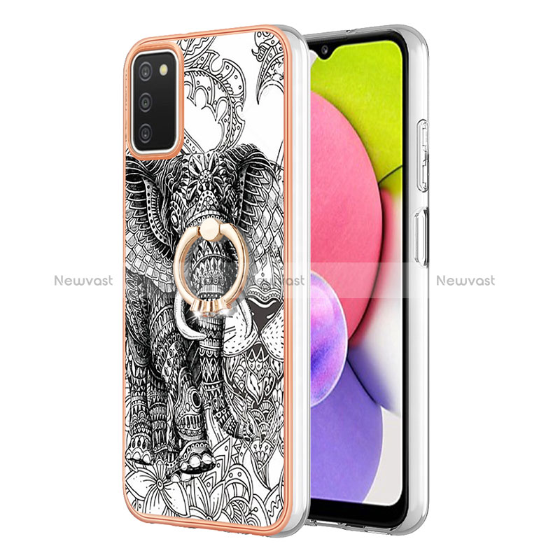 Silicone Candy Rubber Gel Fashionable Pattern Soft Case Cover with Finger Ring Stand YB2 for Samsung Galaxy M02s Gray