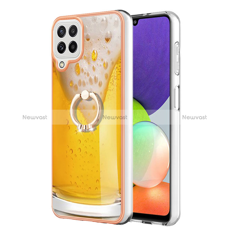 Silicone Candy Rubber Gel Fashionable Pattern Soft Case Cover with Finger Ring Stand YB2 for Samsung Galaxy M32 4G Yellow