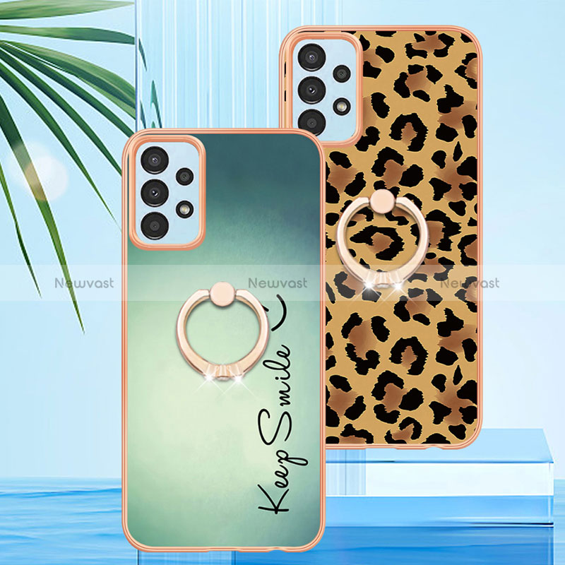 Silicone Candy Rubber Gel Fashionable Pattern Soft Case Cover with Finger Ring Stand YB2 for Samsung Galaxy M32 5G