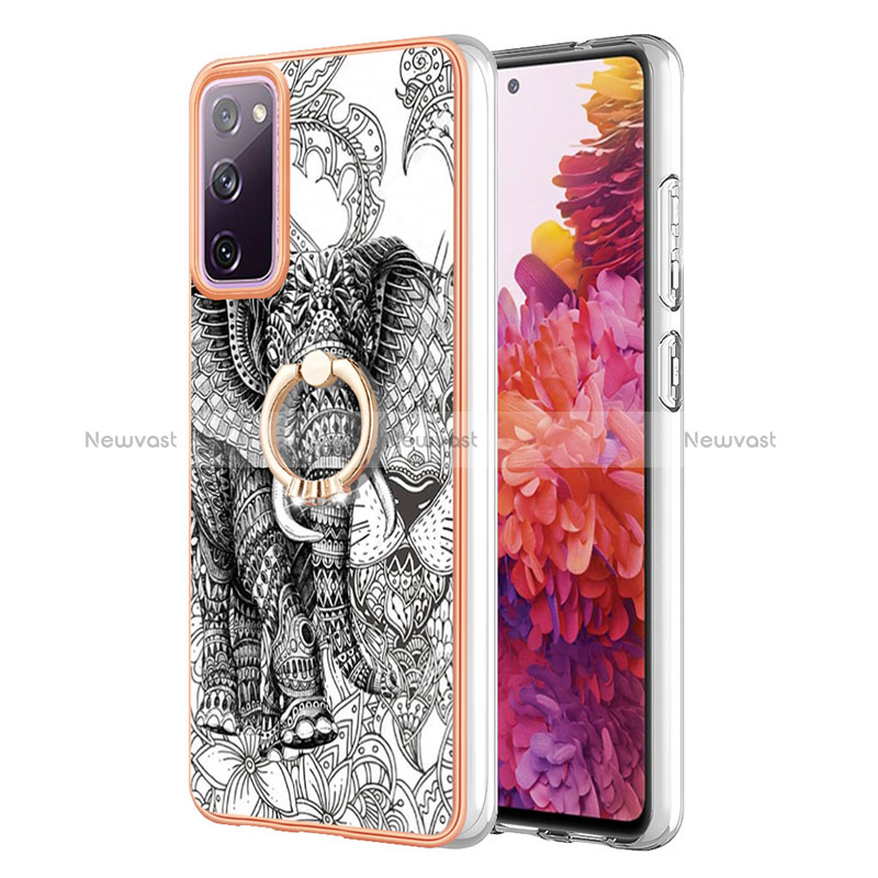 Silicone Candy Rubber Gel Fashionable Pattern Soft Case Cover with Finger Ring Stand YB2 for Samsung Galaxy S20 FE (2022) 5G