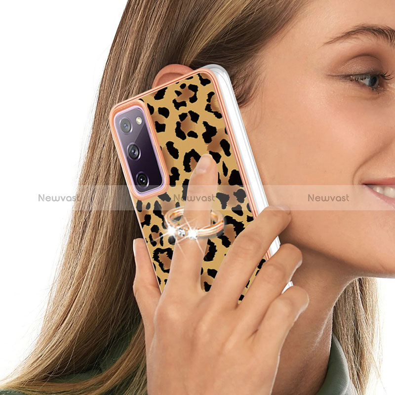 Silicone Candy Rubber Gel Fashionable Pattern Soft Case Cover with Finger Ring Stand YB2 for Samsung Galaxy S20 FE 4G