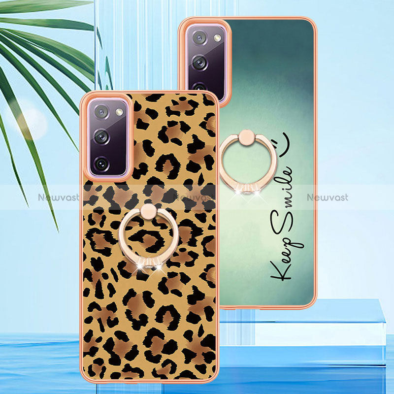 Silicone Candy Rubber Gel Fashionable Pattern Soft Case Cover with Finger Ring Stand YB2 for Samsung Galaxy S20 FE 4G