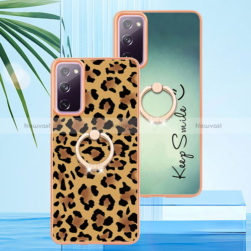 Silicone Candy Rubber Gel Fashionable Pattern Soft Case Cover with Finger Ring Stand YB2 for Samsung Galaxy S20 FE 5G