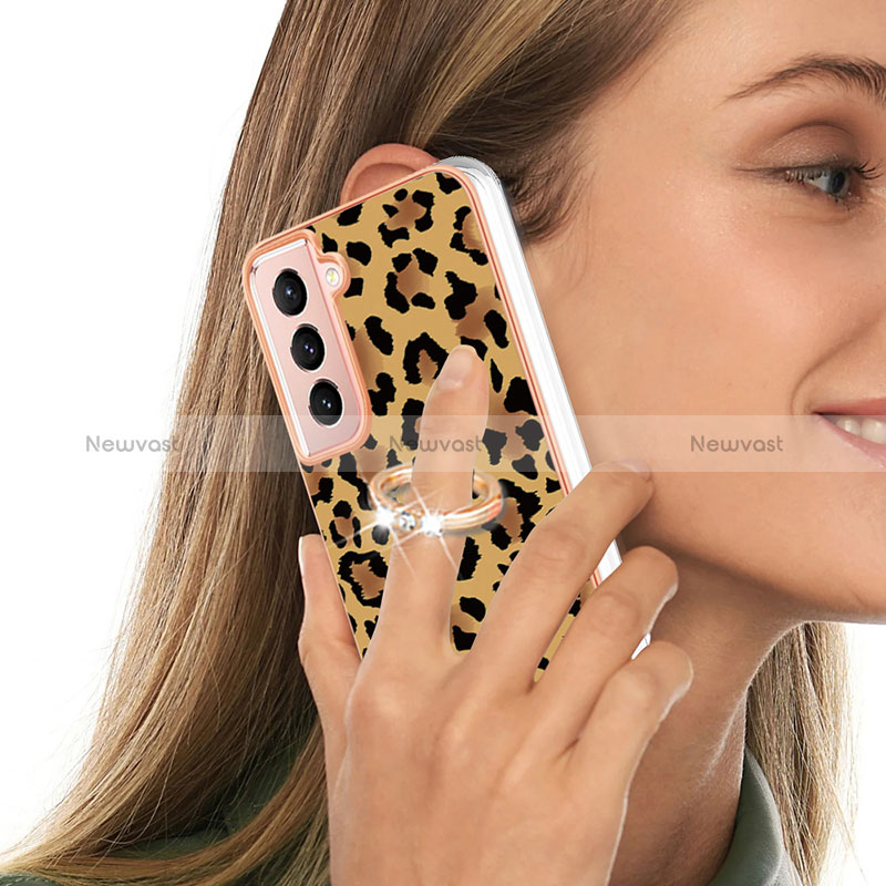 Silicone Candy Rubber Gel Fashionable Pattern Soft Case Cover with Finger Ring Stand YB2 for Samsung Galaxy S21 FE 5G