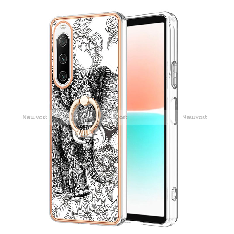 Silicone Candy Rubber Gel Fashionable Pattern Soft Case Cover with Finger Ring Stand YB2 for Sony Xperia 10 IV