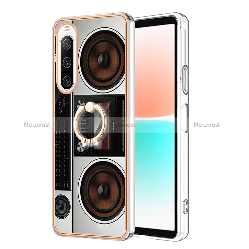 Silicone Candy Rubber Gel Fashionable Pattern Soft Case Cover with Finger Ring Stand YB2 for Sony Xperia 10 IV Colorful