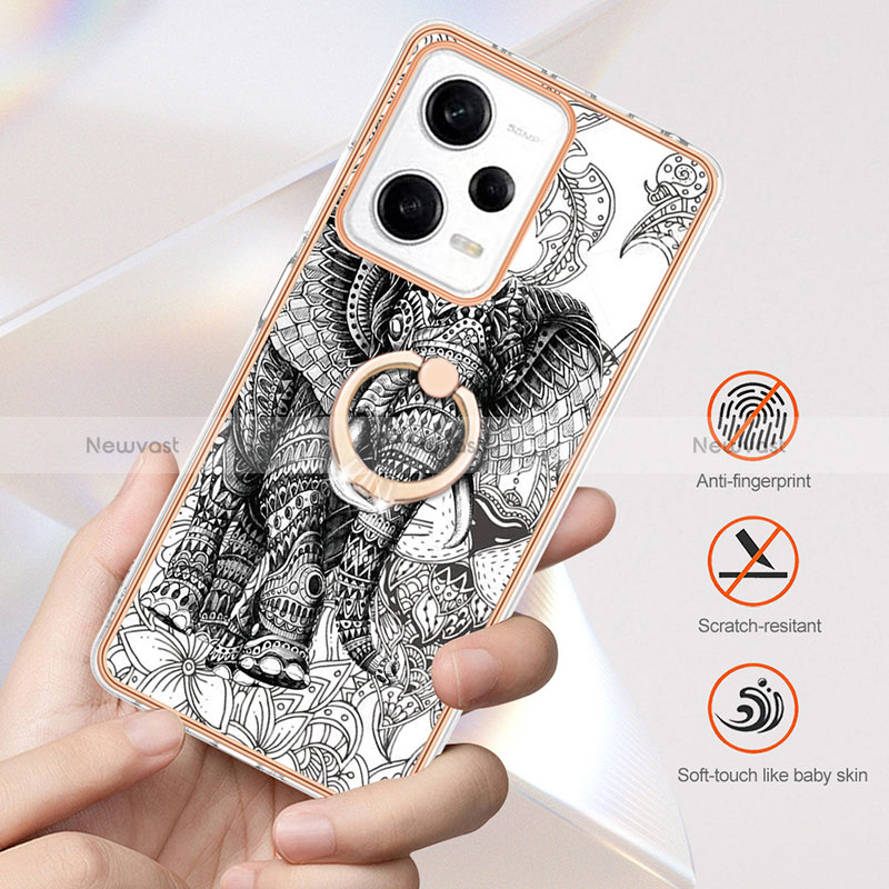 Silicone Candy Rubber Gel Fashionable Pattern Soft Case Cover with Finger Ring Stand YB2 for Xiaomi Redmi Note 12 Pro 5G