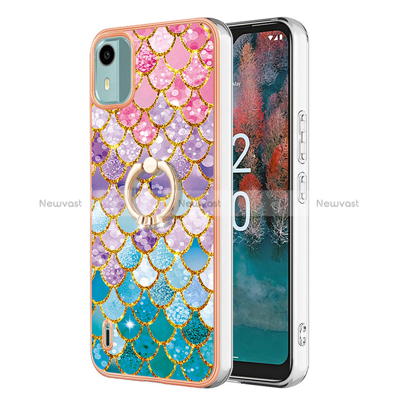 Silicone Candy Rubber Gel Fashionable Pattern Soft Case Cover with Finger Ring Stand YB3 for Nokia C12 Colorful