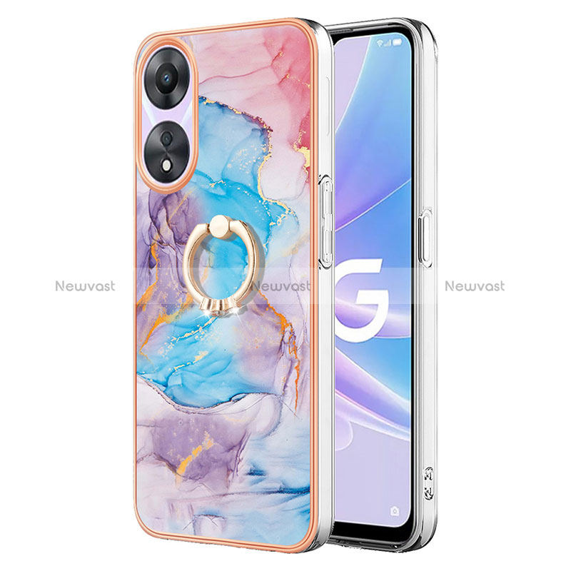 Silicone Candy Rubber Gel Fashionable Pattern Soft Case Cover with Finger Ring Stand YB3 for Oppo A58 5G