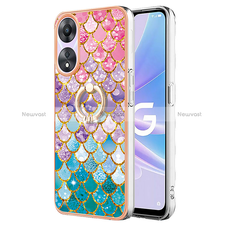 Silicone Candy Rubber Gel Fashionable Pattern Soft Case Cover with Finger Ring Stand YB3 for Oppo A78 5G