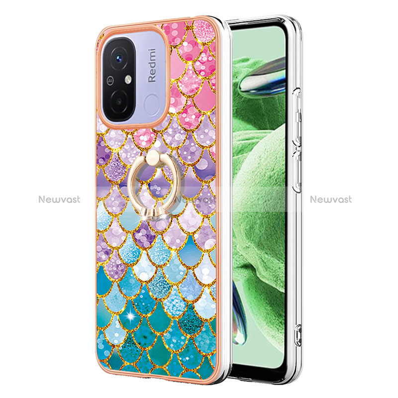 Silicone Candy Rubber Gel Fashionable Pattern Soft Case Cover with Finger Ring Stand YB3 for Xiaomi Poco C55 Colorful