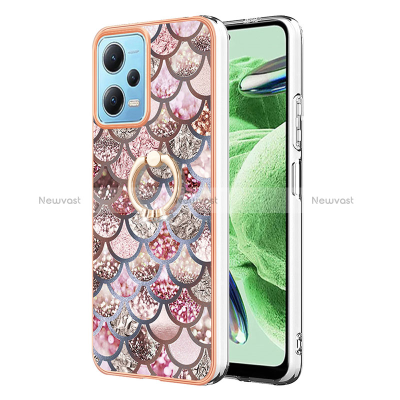 Silicone Candy Rubber Gel Fashionable Pattern Soft Case Cover with Finger Ring Stand YB3 for Xiaomi Redmi Note 12 5G