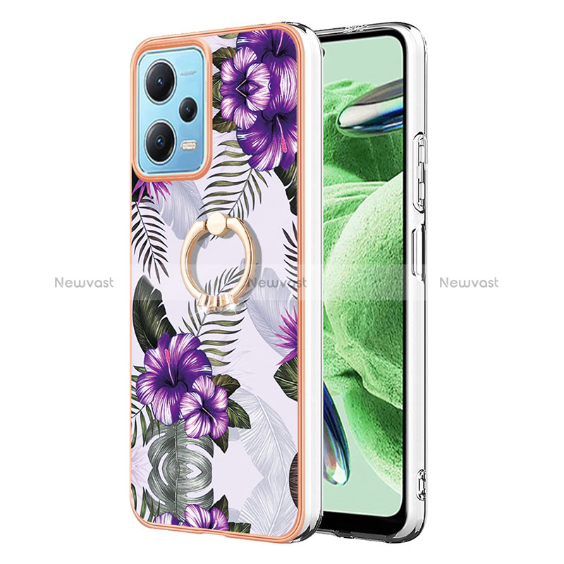 Silicone Candy Rubber Gel Fashionable Pattern Soft Case Cover with Finger Ring Stand YB3 for Xiaomi Redmi Note 12 5G