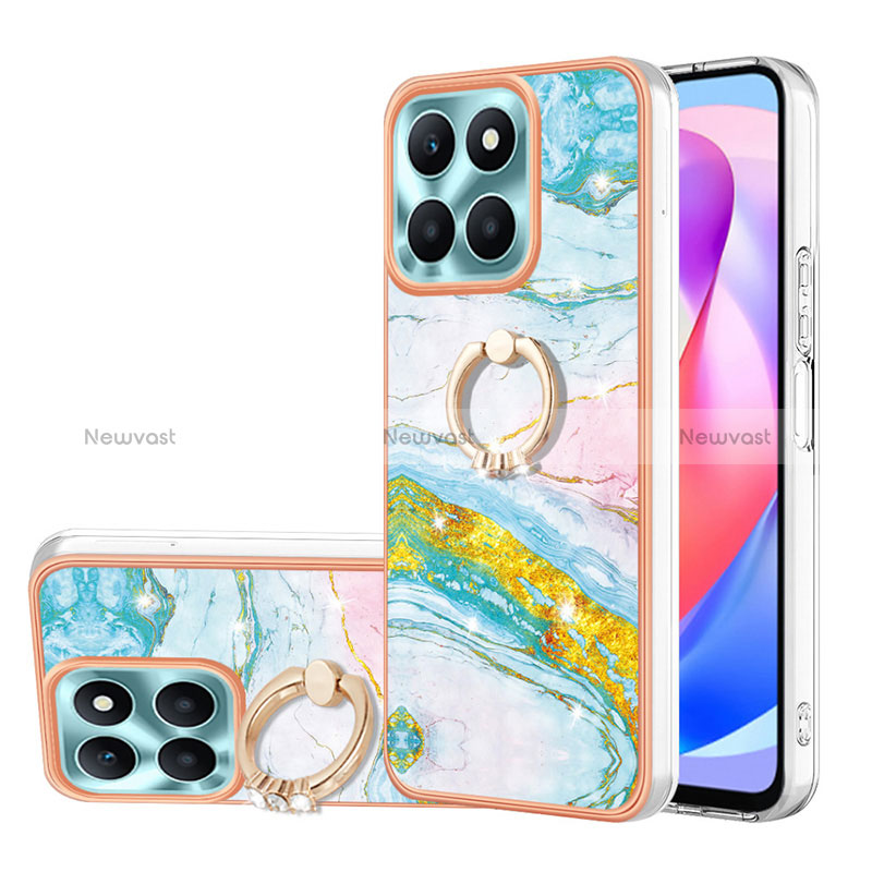Silicone Candy Rubber Gel Fashionable Pattern Soft Case Cover with Finger Ring Stand YB5 for Huawei Honor X6a