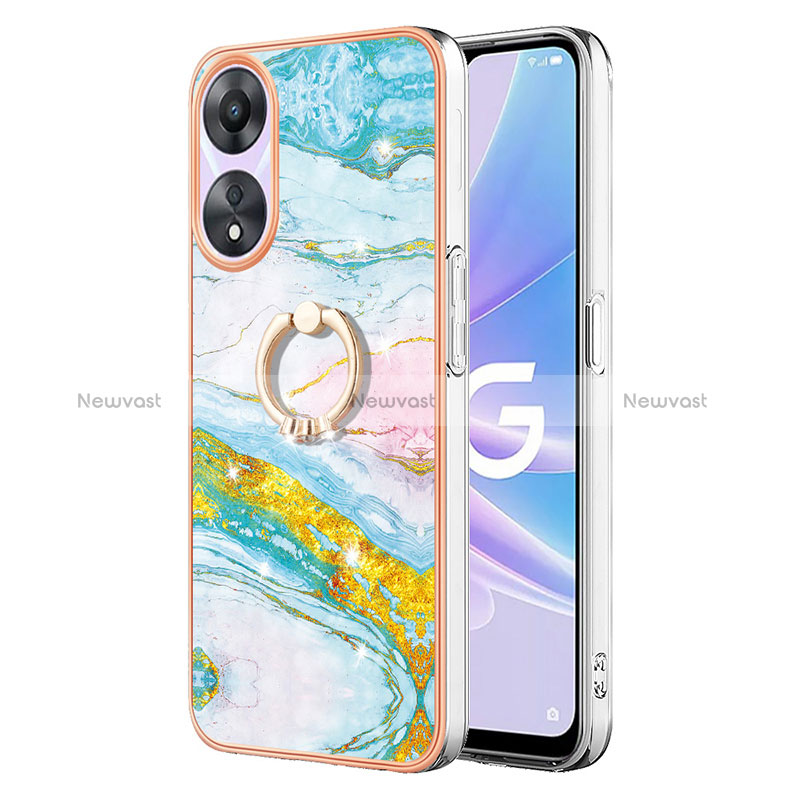 Silicone Candy Rubber Gel Fashionable Pattern Soft Case Cover with Finger Ring Stand YB5 for Oppo A78 5G Colorful