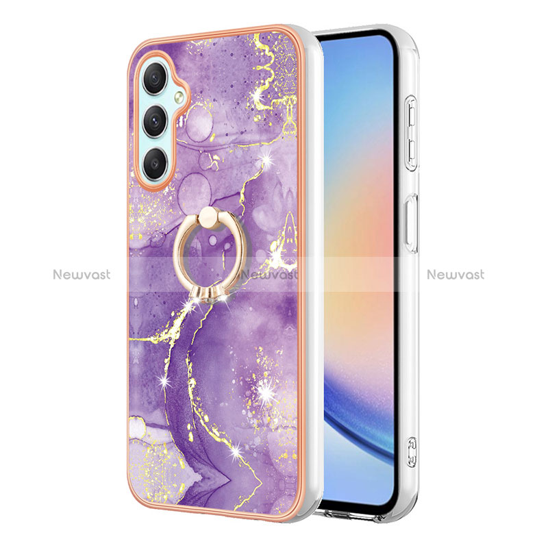 Silicone Candy Rubber Gel Fashionable Pattern Soft Case Cover with Finger Ring Stand YB5 for Samsung Galaxy A25 5G Purple