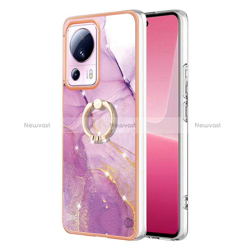 Silicone Candy Rubber Gel Fashionable Pattern Soft Case Cover with Finger Ring Stand YB5 for Xiaomi Mi 12 Lite NE 5G Clove Purple