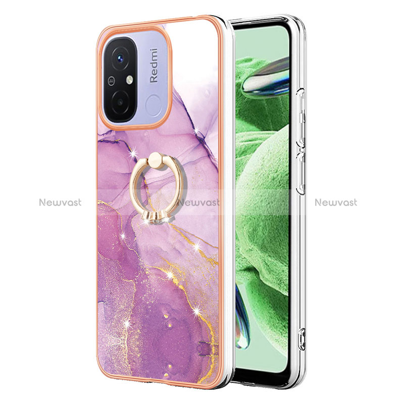 Silicone Candy Rubber Gel Fashionable Pattern Soft Case Cover with Finger Ring Stand YB5 for Xiaomi Poco C55 Clove Purple