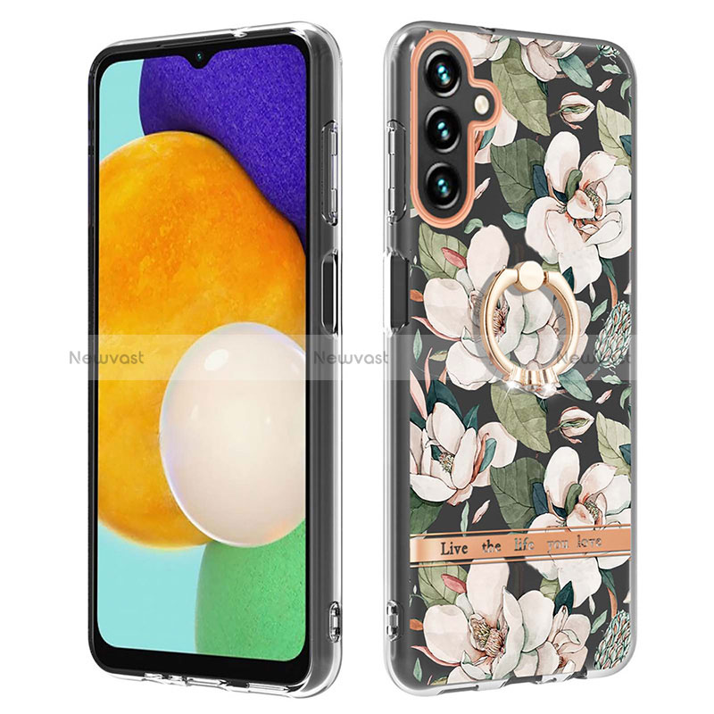 Silicone Candy Rubber Gel Fashionable Pattern Soft Case Cover with Finger Ring Stand YB6 for Samsung Galaxy A34 5G White