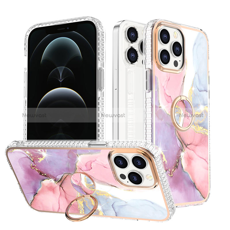 Silicone Candy Rubber Gel Fashionable Pattern Soft Case Cover with Finger Ring Stand YJ1 for Apple iPhone 13 Pro