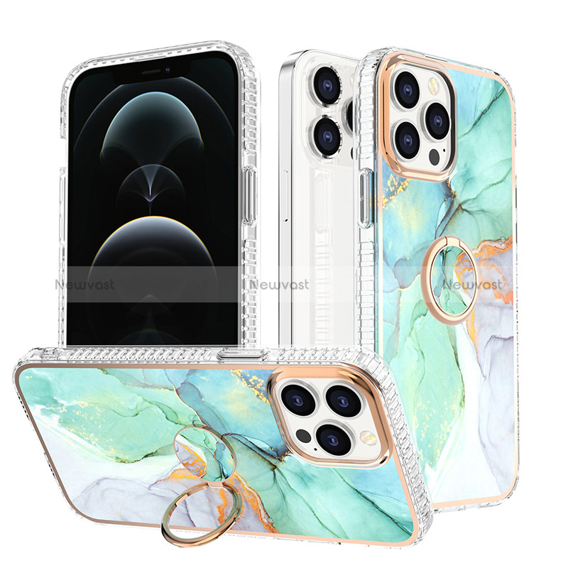 Silicone Candy Rubber Gel Fashionable Pattern Soft Case Cover with Finger Ring Stand YJ1 for Apple iPhone 13 Pro
