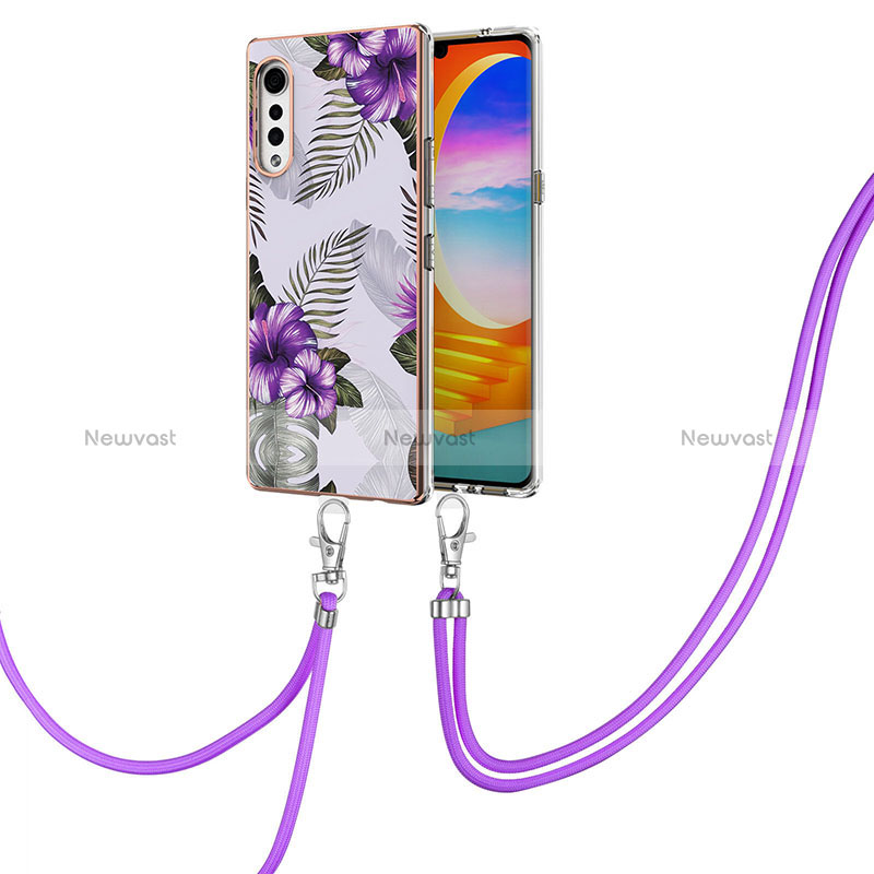 Silicone Candy Rubber Gel Fashionable Pattern Soft Case Cover with Lanyard Strap Y01B for LG Velvet 5G