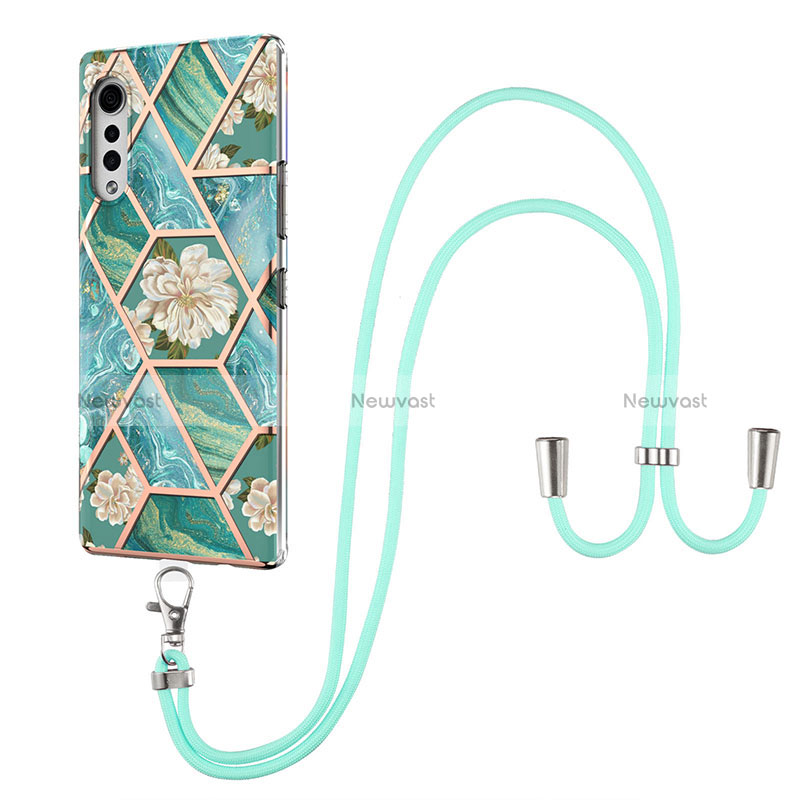 Silicone Candy Rubber Gel Fashionable Pattern Soft Case Cover with Lanyard Strap Y01B for LG Velvet 5G