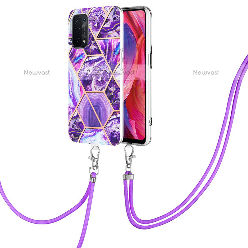 Silicone Candy Rubber Gel Fashionable Pattern Soft Case Cover with Lanyard Strap Y01B for OnePlus Nord N200 5G