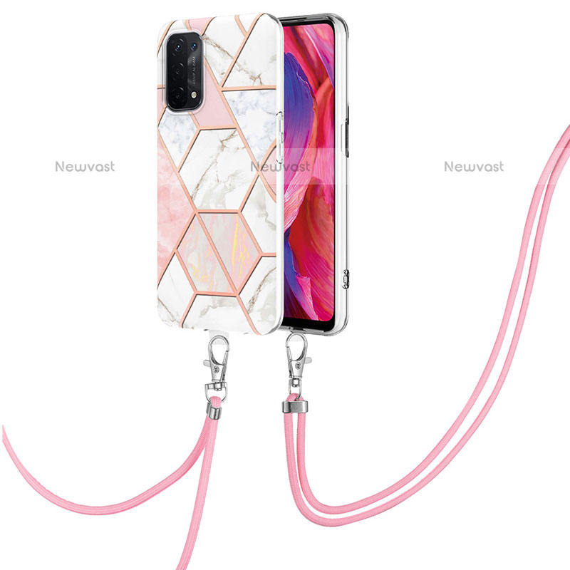 Silicone Candy Rubber Gel Fashionable Pattern Soft Case Cover with Lanyard Strap Y01B for OnePlus Nord N200 5G