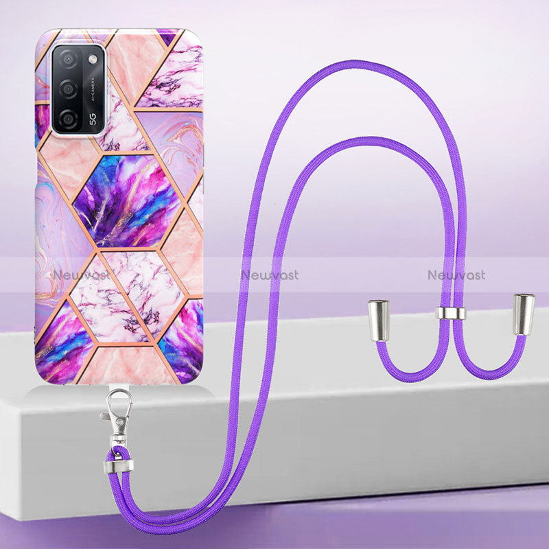 Silicone Candy Rubber Gel Fashionable Pattern Soft Case Cover with Lanyard Strap Y01B for Oppo A56 5G