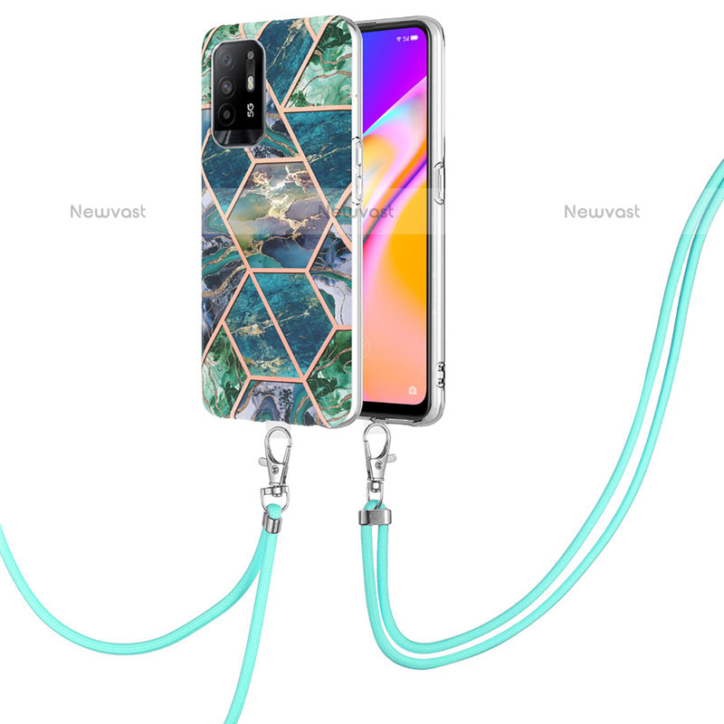 Silicone Candy Rubber Gel Fashionable Pattern Soft Case Cover with Lanyard Strap Y01B for Oppo F19 Pro+ Plus 5G