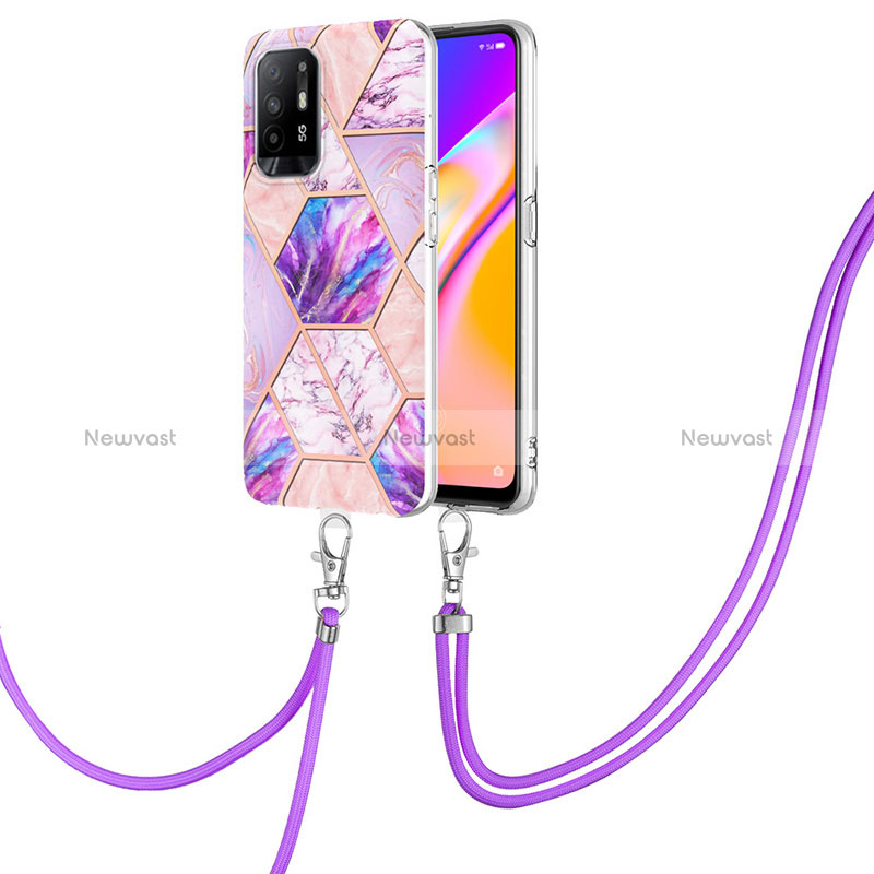 Silicone Candy Rubber Gel Fashionable Pattern Soft Case Cover with Lanyard Strap Y01B for Oppo Reno5 Z 5G