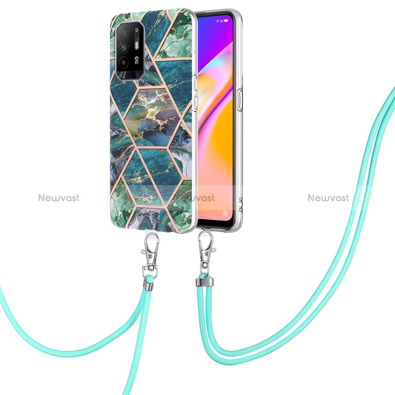 Silicone Candy Rubber Gel Fashionable Pattern Soft Case Cover with Lanyard Strap Y01B for Oppo Reno5 Z 5G