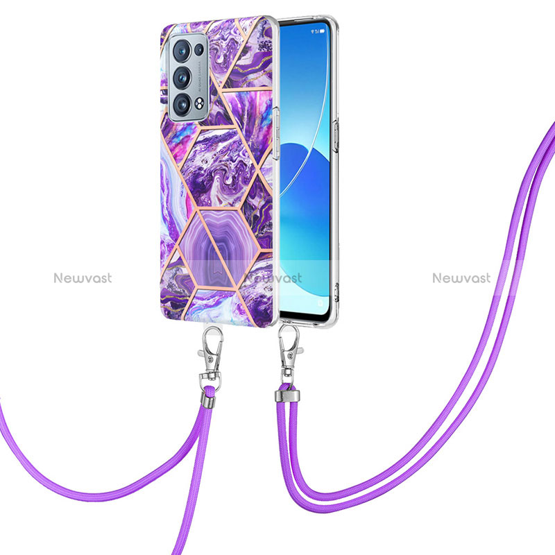 Silicone Candy Rubber Gel Fashionable Pattern Soft Case Cover with Lanyard Strap Y01B for Oppo Reno6 Pro 5G