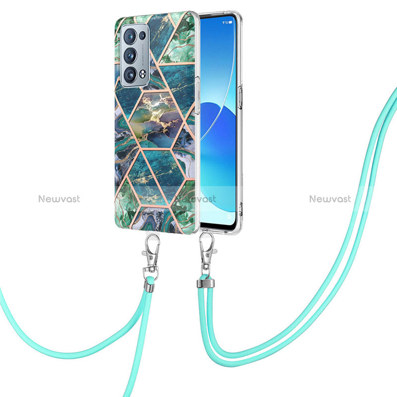 Silicone Candy Rubber Gel Fashionable Pattern Soft Case Cover with Lanyard Strap Y01B for Oppo Reno6 Pro 5G