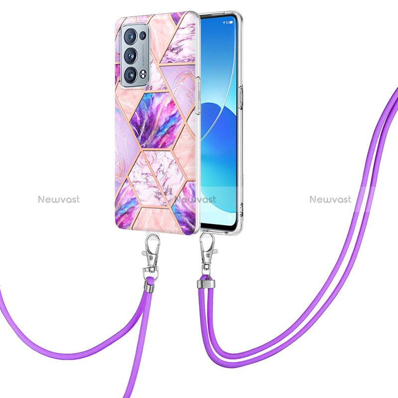 Silicone Candy Rubber Gel Fashionable Pattern Soft Case Cover with Lanyard Strap Y01B for Oppo Reno6 Pro+ Plus 5G