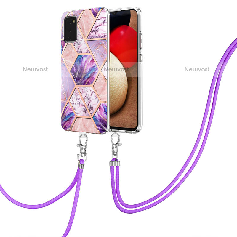 Silicone Candy Rubber Gel Fashionable Pattern Soft Case Cover with Lanyard Strap Y01B for Samsung Galaxy A02s
