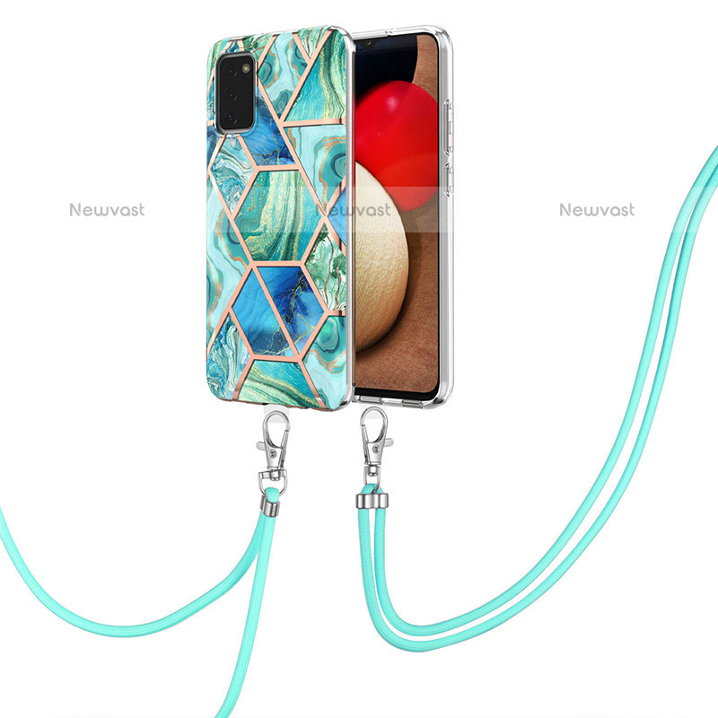 Silicone Candy Rubber Gel Fashionable Pattern Soft Case Cover with Lanyard Strap Y01B for Samsung Galaxy A02s