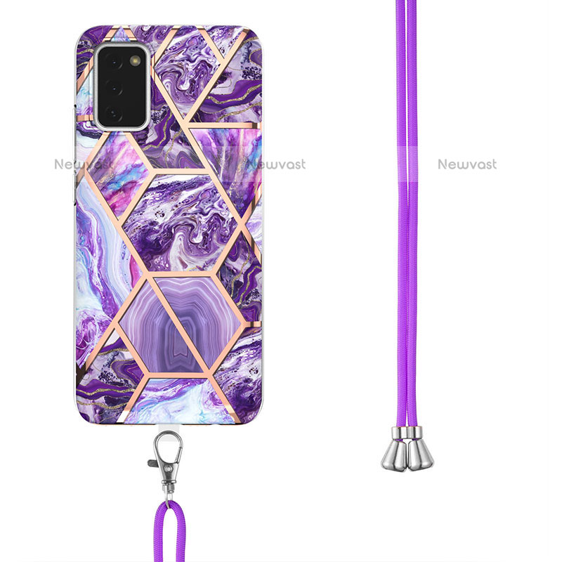 Silicone Candy Rubber Gel Fashionable Pattern Soft Case Cover with Lanyard Strap Y01B for Samsung Galaxy A02s